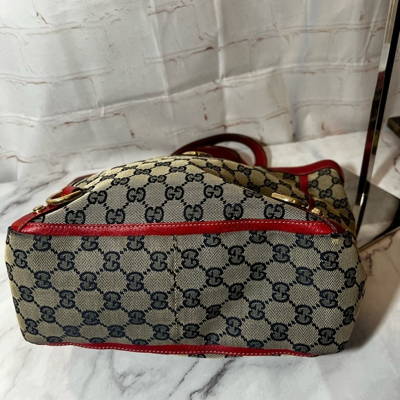EUC Gucci Red Trimmed Canvas GG Tote - Picture 5 of 9